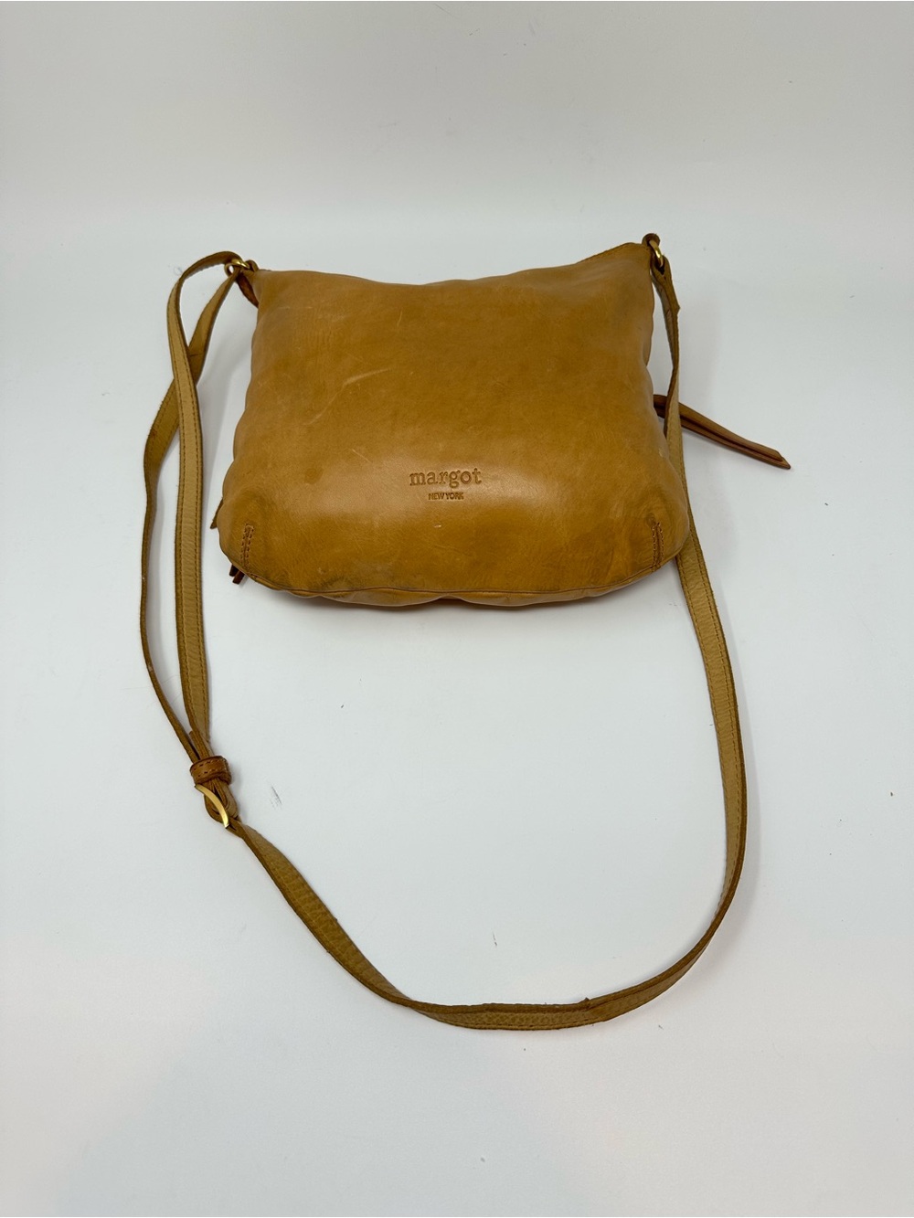 Margot New York Tan Leather Hobo Crossbody Bag